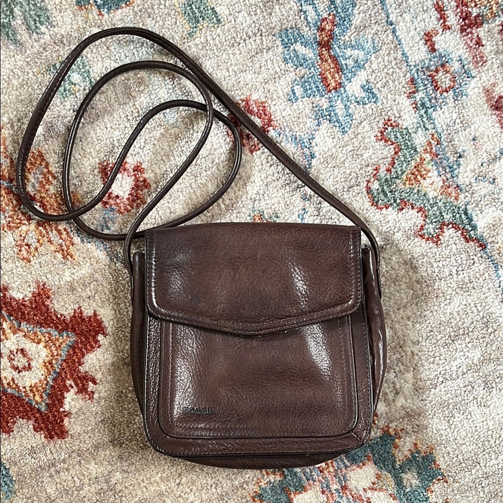 Vintage Fossil Brown Leather Crossbody Bag